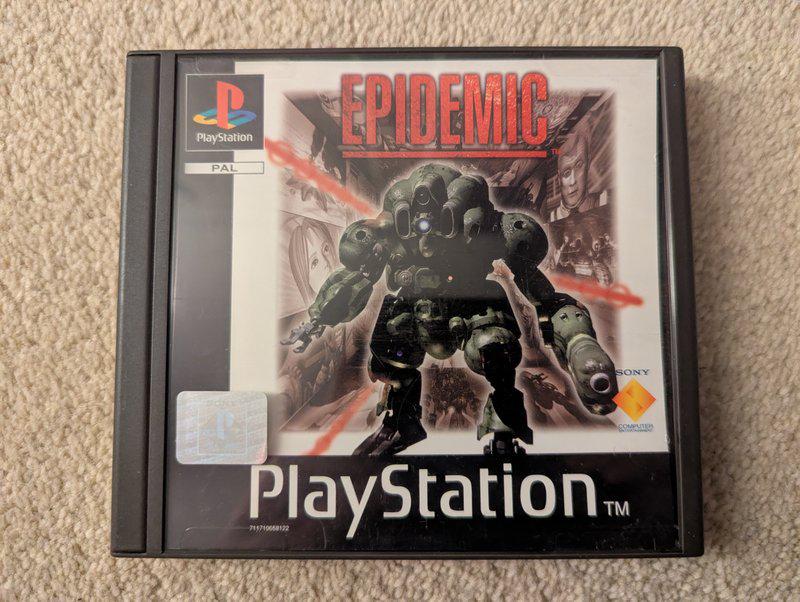 The front of the Epidemic case, sporting a hologram placed above the PlayStation black label section at the bottom left.