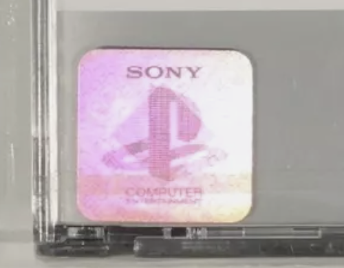 A PS1 game case with an incorrectly applied PSP hologram