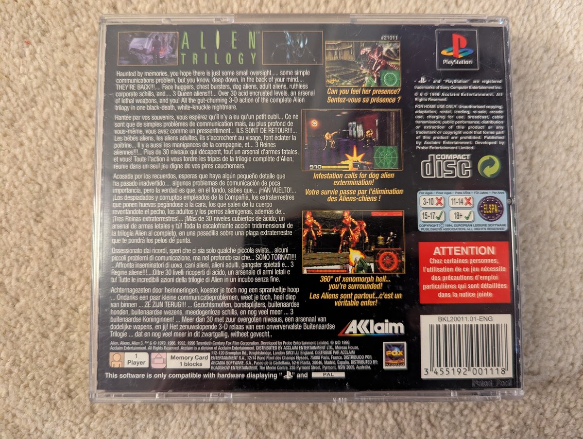 Alien Trilogy - Back Cover
