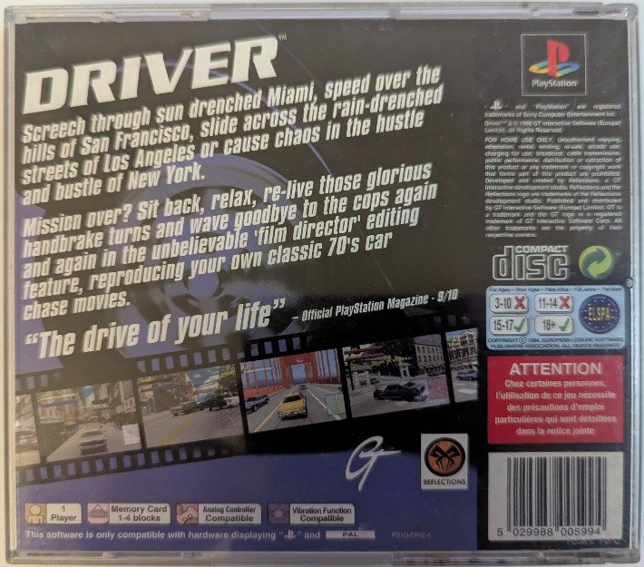 Driver - Back Cover - PlayStation 1 PAL