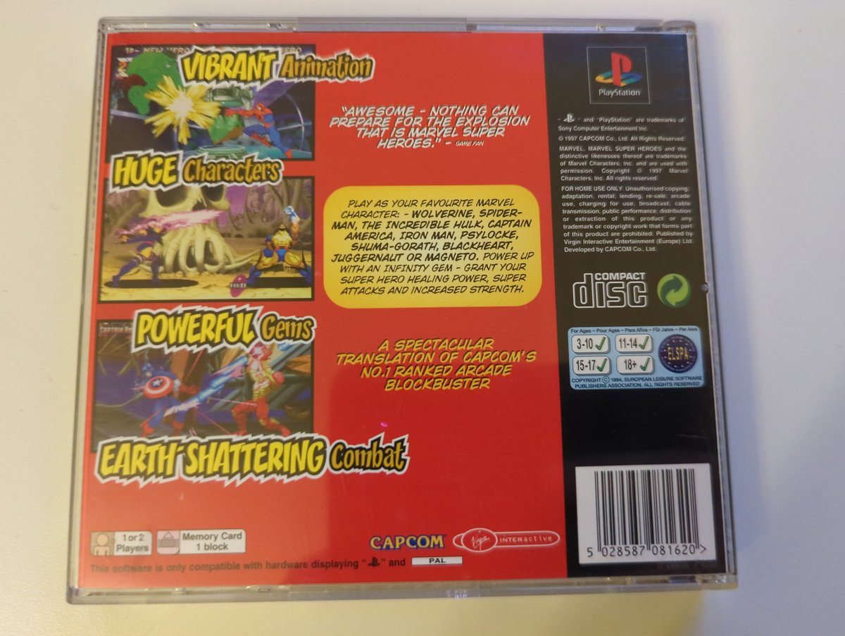 Marvel Super Heroes - Back Cover - PlayStation 1 PAL