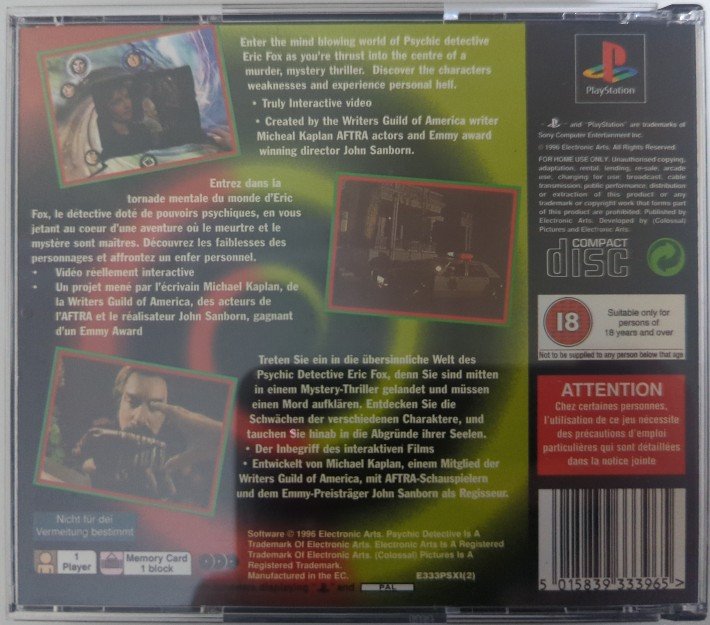 Psychic Detective - Back Cover - PlayStation 1 PAL