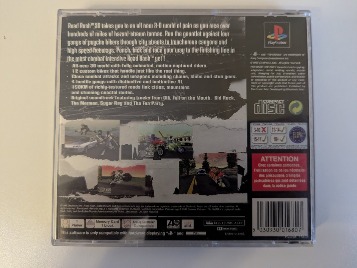 Road Rash 3D - Back Cover