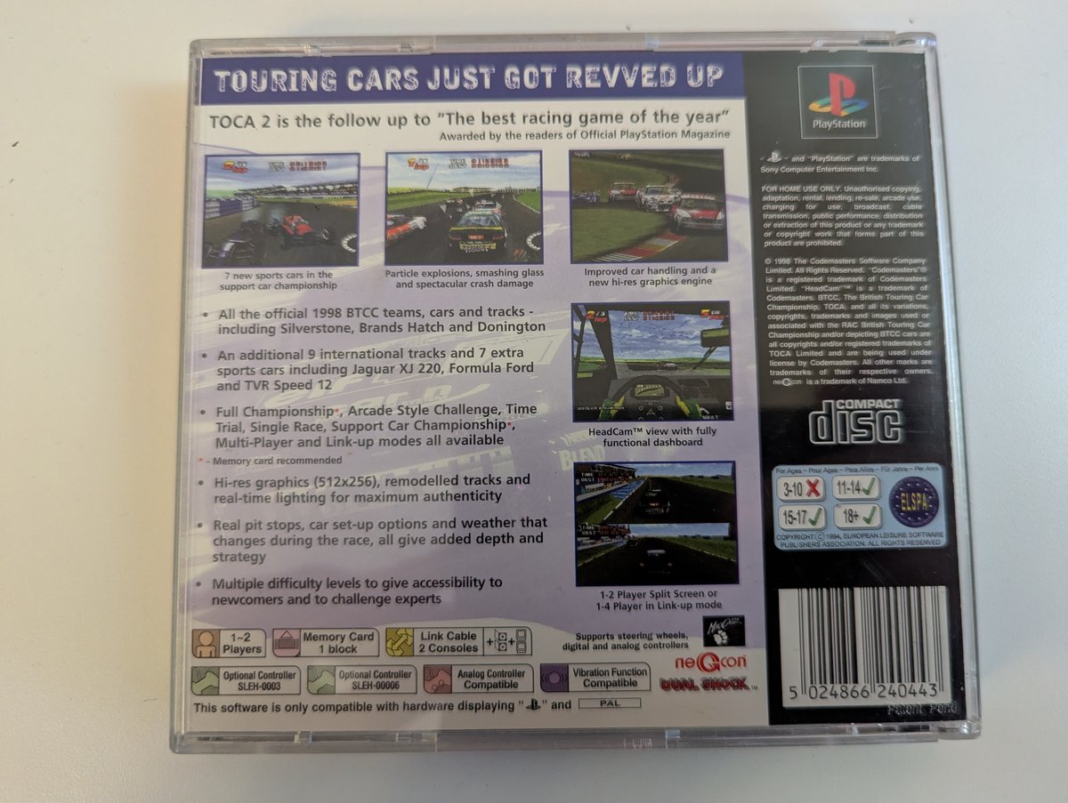 TOCA 2 Touring Cars - Back Cover