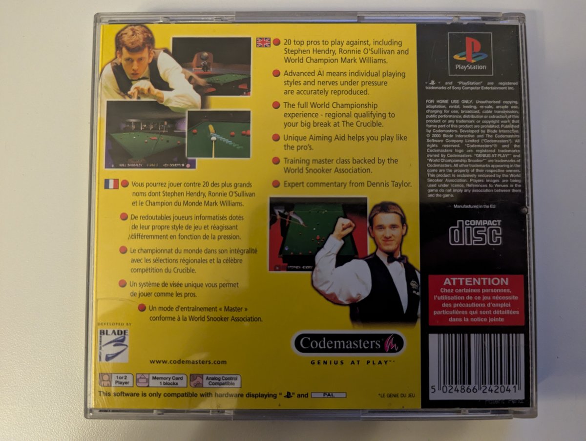 World Championship Snooker - Back Cover